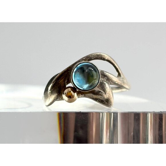 London Blue Topaz Ocean Drop 14k Accents Sterling Silver 925 Vintage Ring - sz 5 - Picture 1 of 13